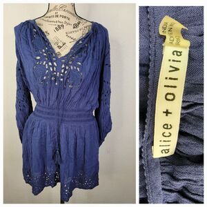 Alice + Olivia Dress Womens 2 Tie Front Tassle Elastic Waist Eyelet Long Sleeves